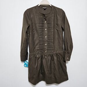 J.Crew Brown 100% Wool Pleated Bib Drop Waist Preppy Dress Womens XS Sz 2 Preppy